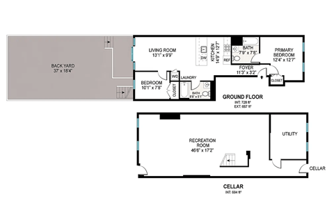 Floor plan for 2 beds, 2.5 baths, 1 sqft